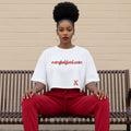 White Everybody Loved Xavier statement shirt inspired by legacy and community connection
