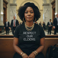 Black unisex “Respect Our Elders” statement t-shirt inspired by generational wisdom
