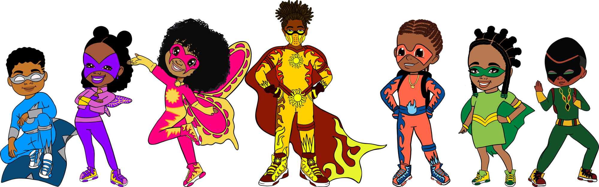 The seven G.L.A.R.E. Gang superheroes