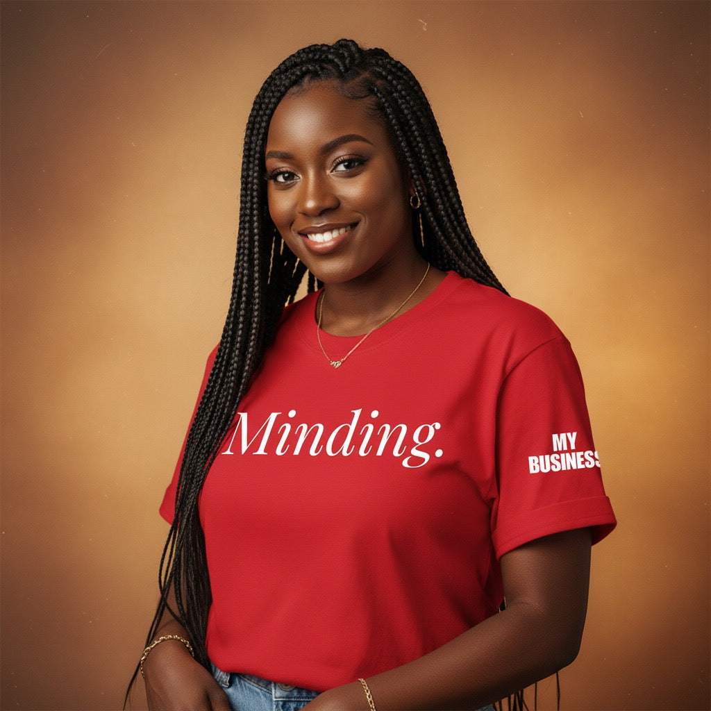 Minding My Business statement t-shirt with sleeve typography detail from the Taught At The Table collection by Legacy 4 Xavier
